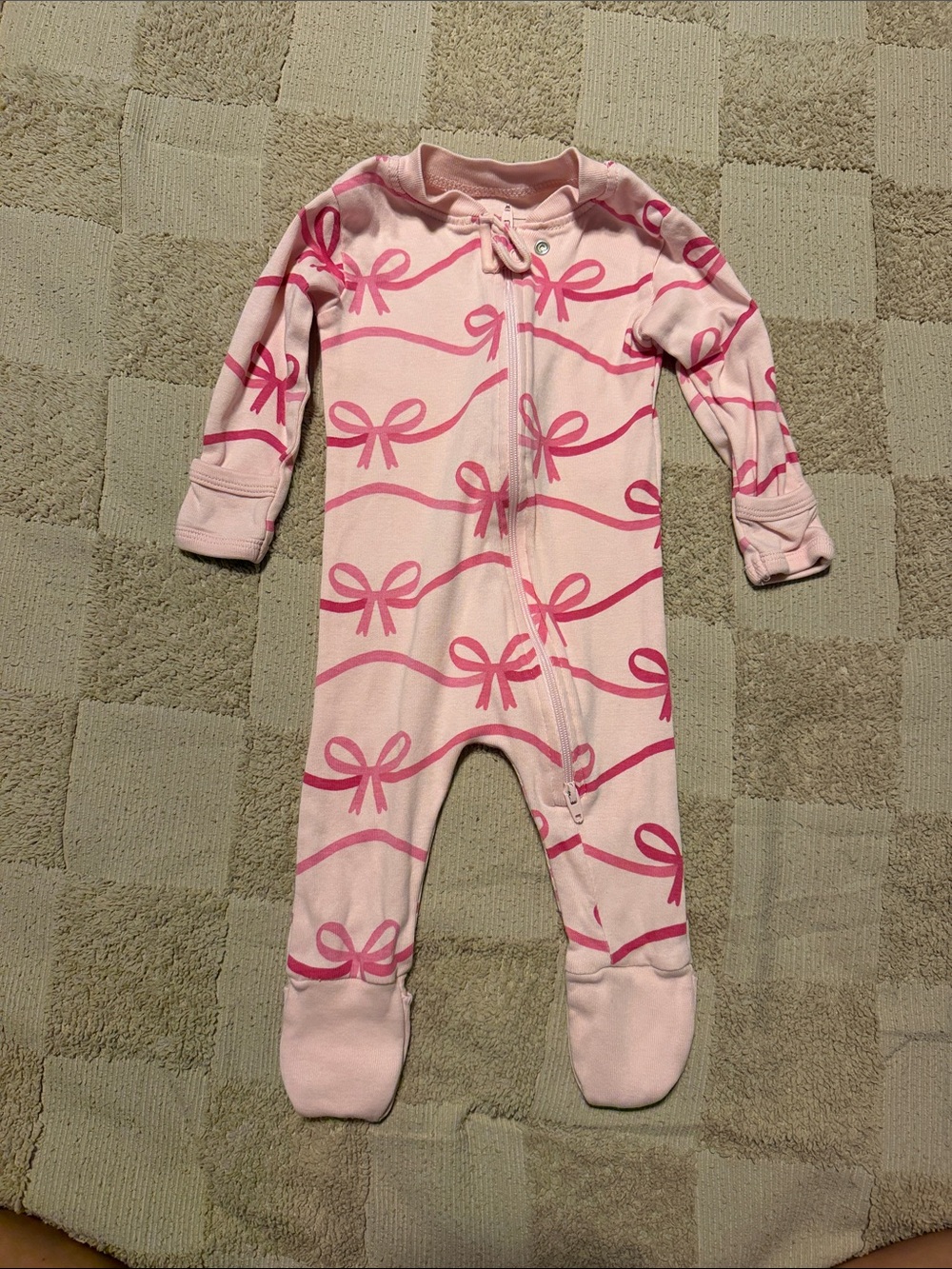 Paris Hilton Light Pink Footed One-Piece with Dark Pink Bow Print